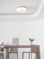 Frosted glass ceiling light casting warm even light