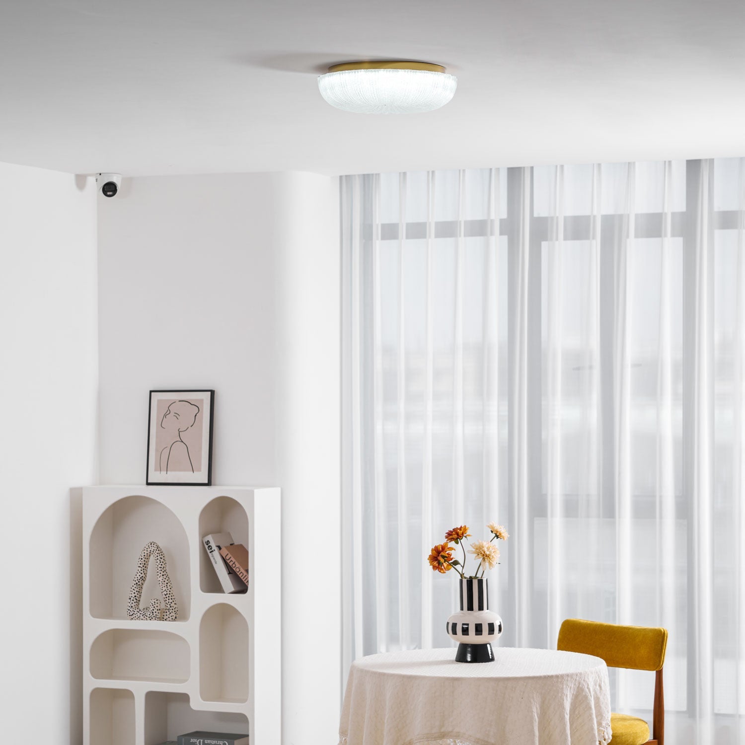 Ceiling Light, Frosted Sand Glass Shade, Integrated LED, Gold Trim