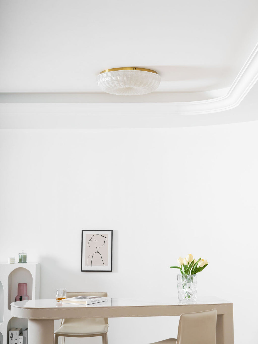 Ceiling Light, Frosted Sand Glass Shade, Integrated LED, Gold Trim