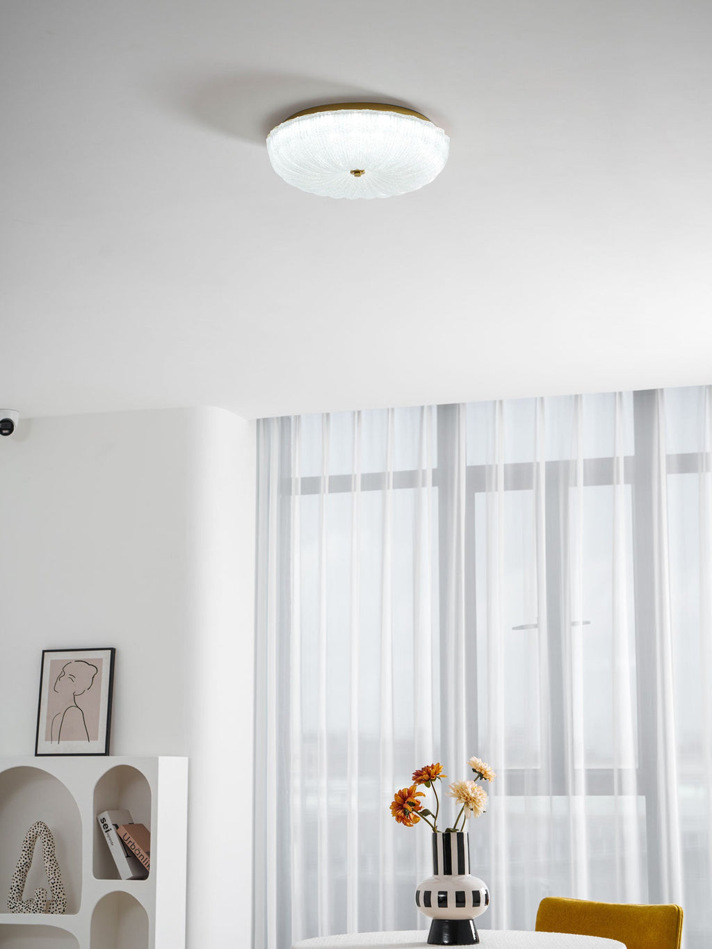 Ceiling Light, Frosted Sand Glass Shade, Integrated LED, Gold Trim