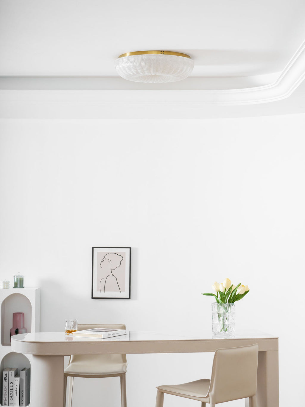 Frosted glass ceiling light detail with subtle glass shimmer