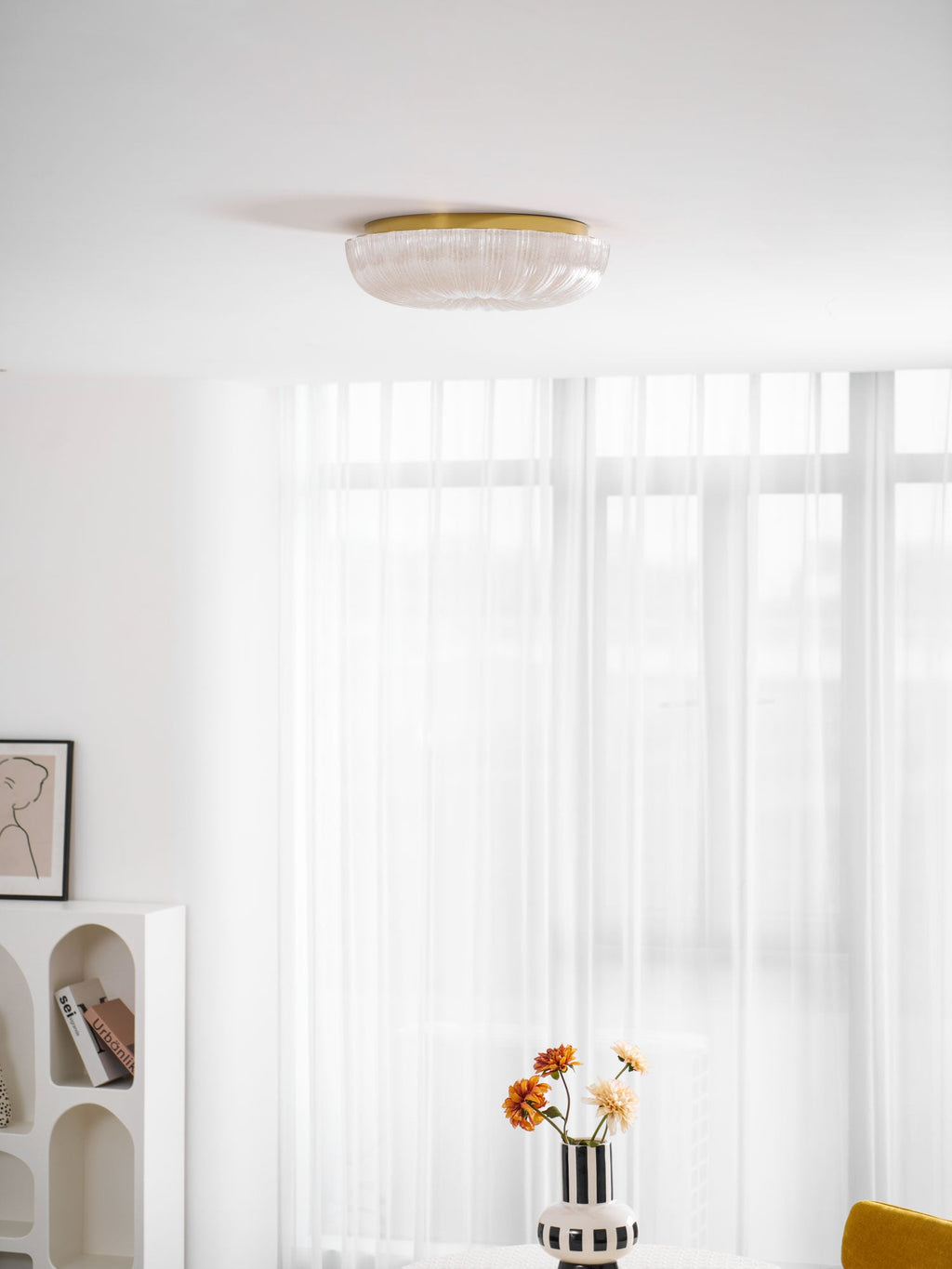 Ceiling Light, Frosted Sand Glass Shade, Integrated LED, Gold Trim