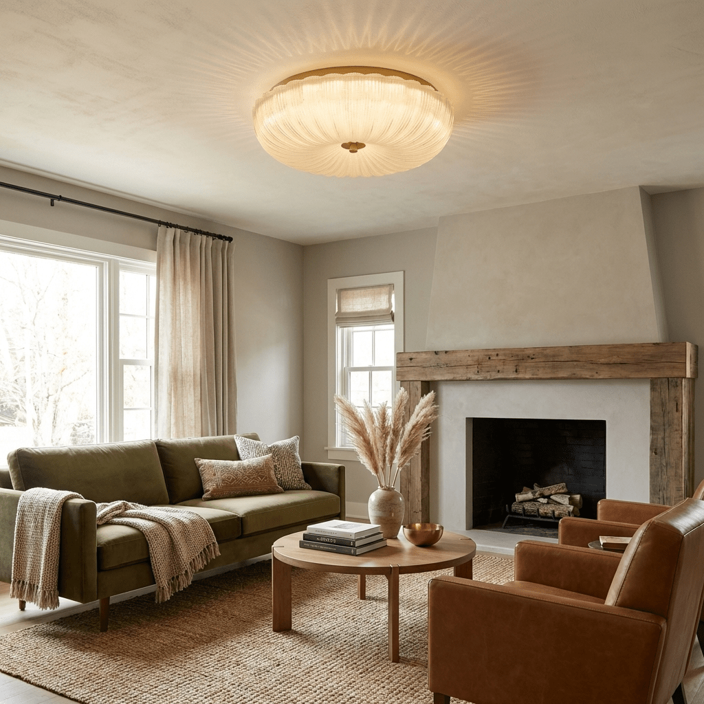 Detail of the gold trim ring around the frosted glass shade
