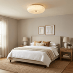 Frosted glass ceiling light casting an even warm glow