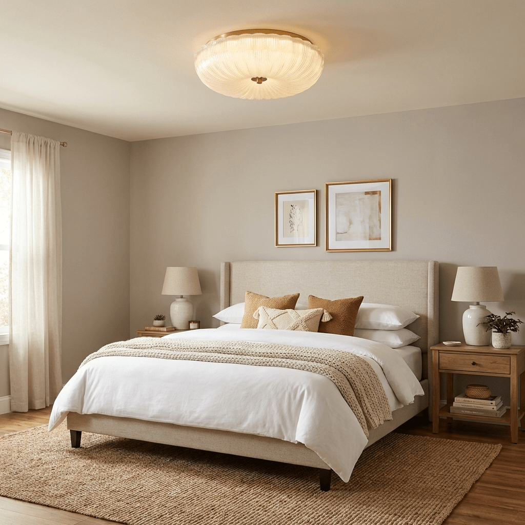 Frosted glass ceiling light casting an even warm glow