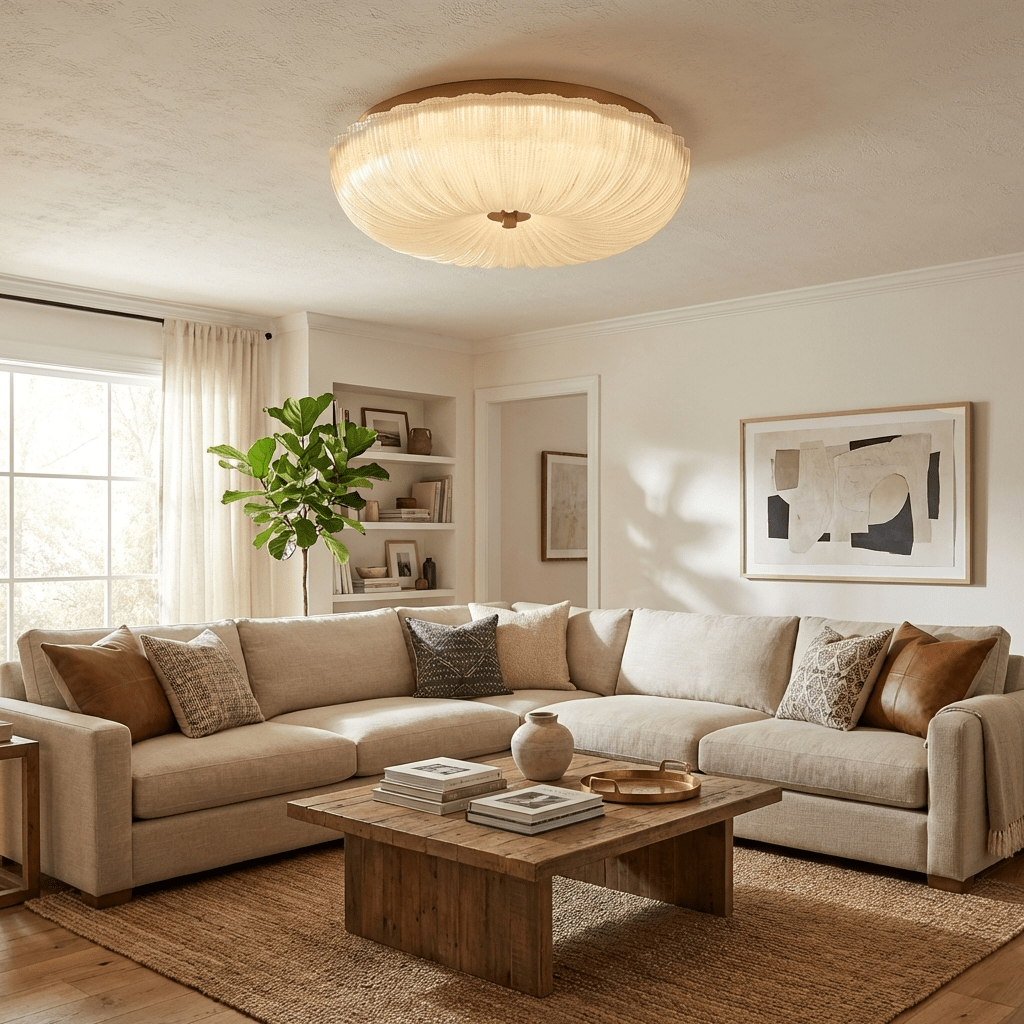 Round ceiling light with frosted glass shown on a clean background