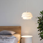 White rose pendant light detail with petals around the frame