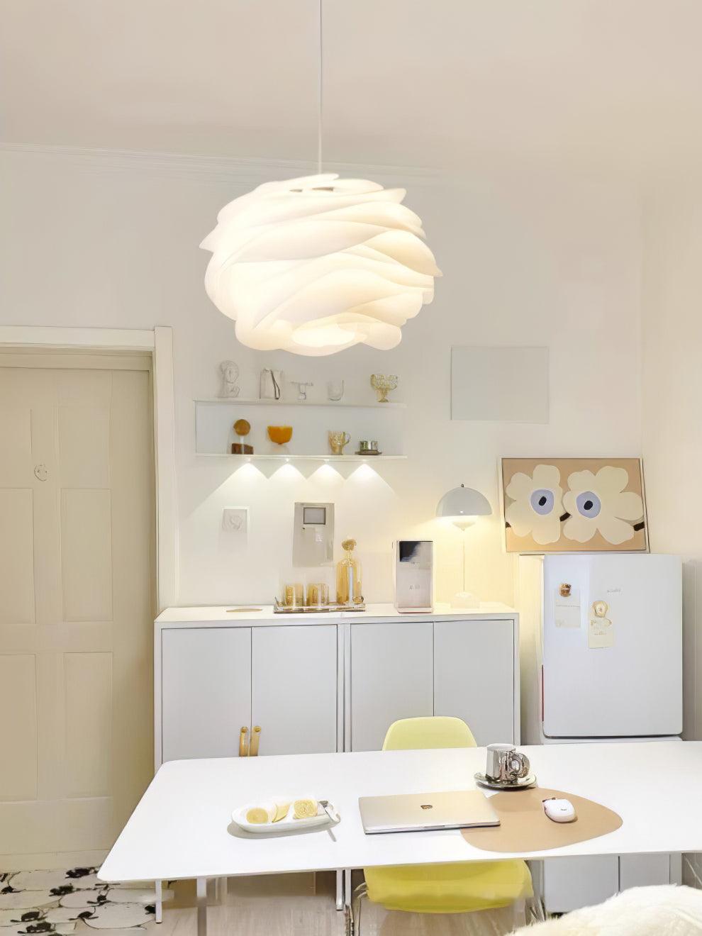 Floral rose pendant light shown at the larger size