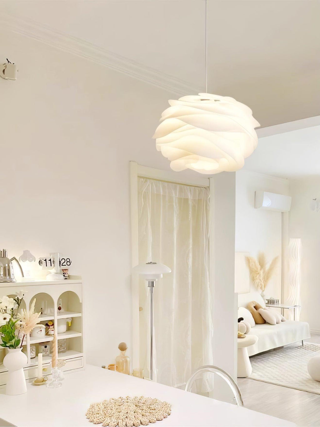 White PVC floral pendant light with adjustable drop cable