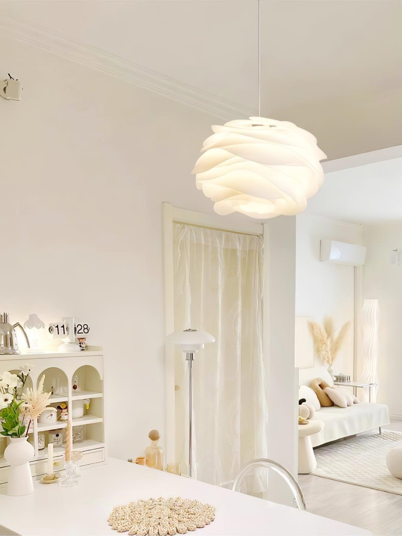White PVC floral pendant light with adjustable drop cable
