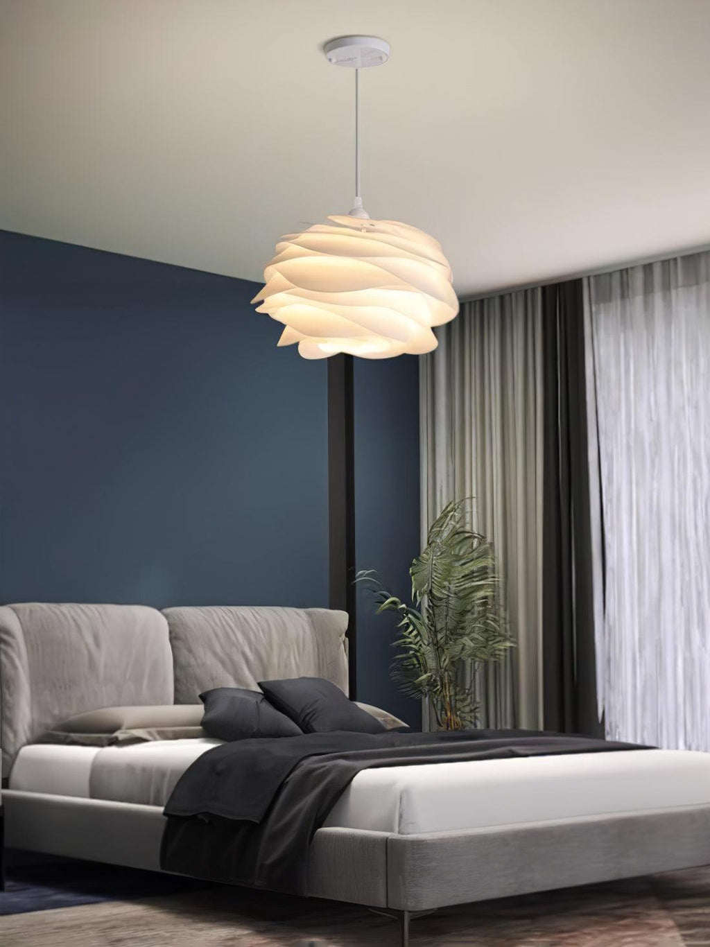 White rose floral pendant light shown in full view