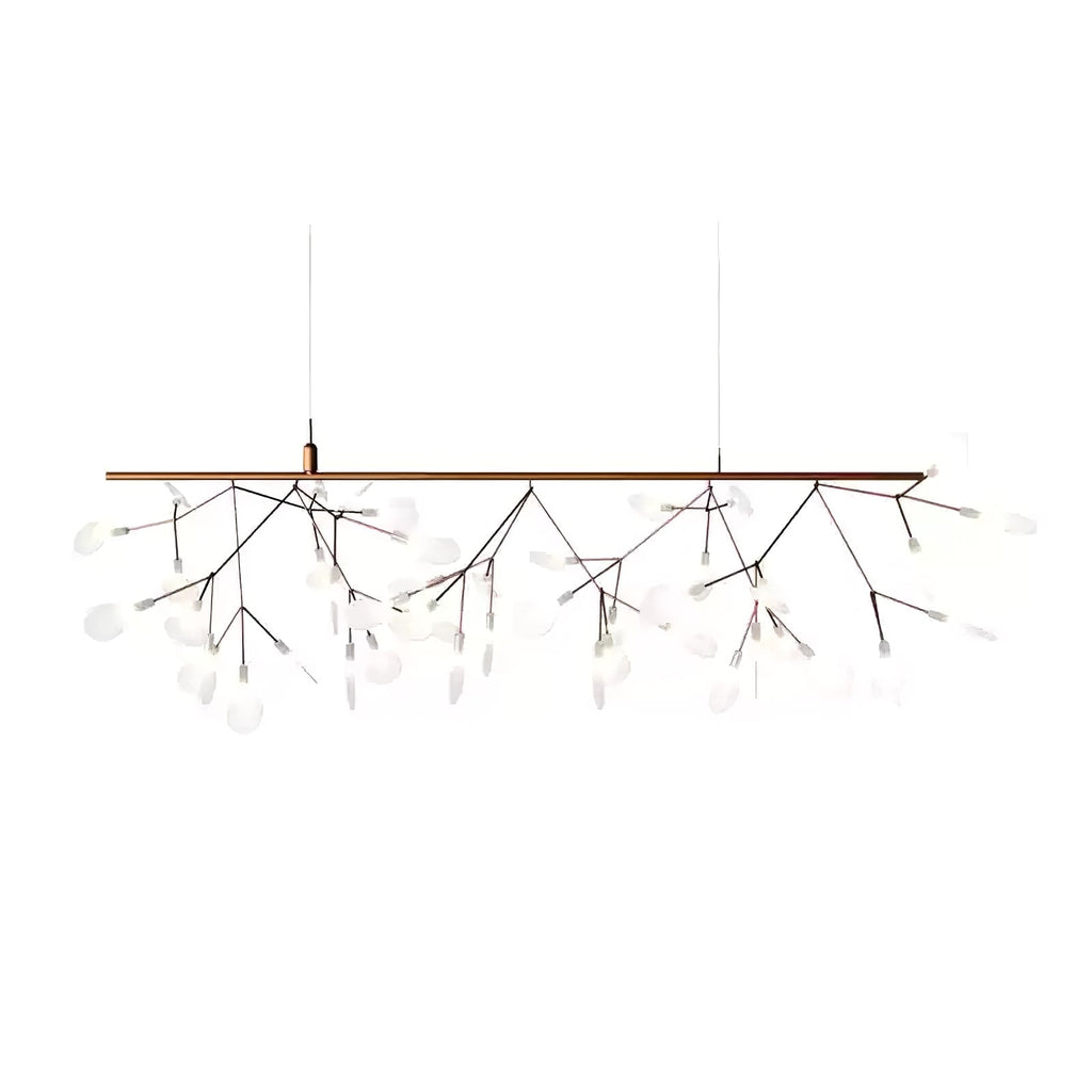 Firefly LED-lysekrone, roseguld gren, polykarbonat blade, dæmpbar