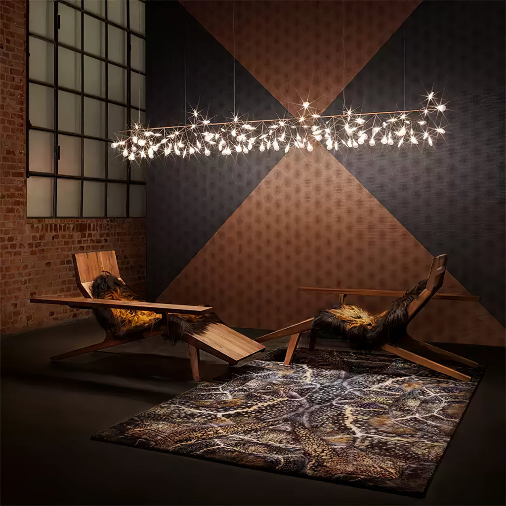Rose gold LED chandelier with leaves fanned outward