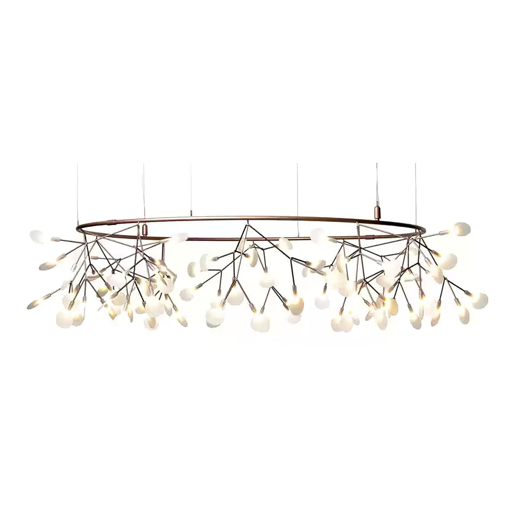 Firefly LED-lysekrone, roseguld gren, polykarbonat blade, dæmpbar