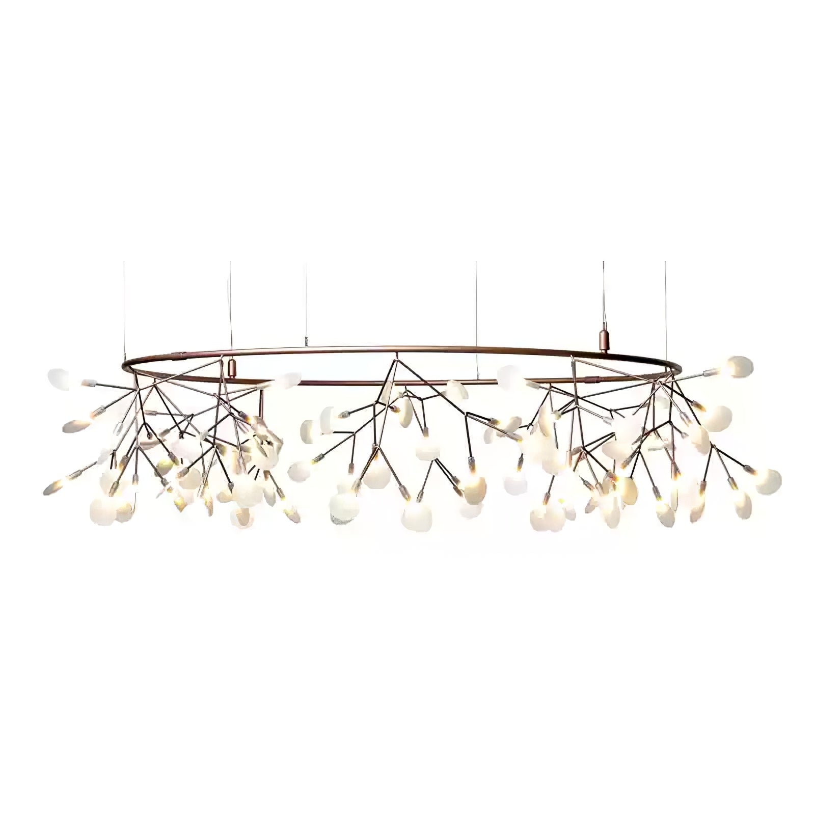 Firefly LED-lysekrone, roseguld gren, polykarbonat blade, dæmpbar