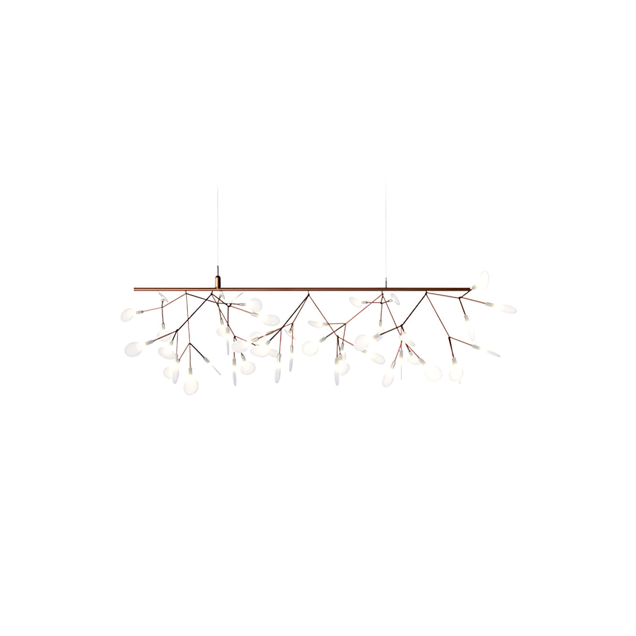 Firefly LED-lysekrone, roseguld gren, polykarbonat blade, dæmpbar