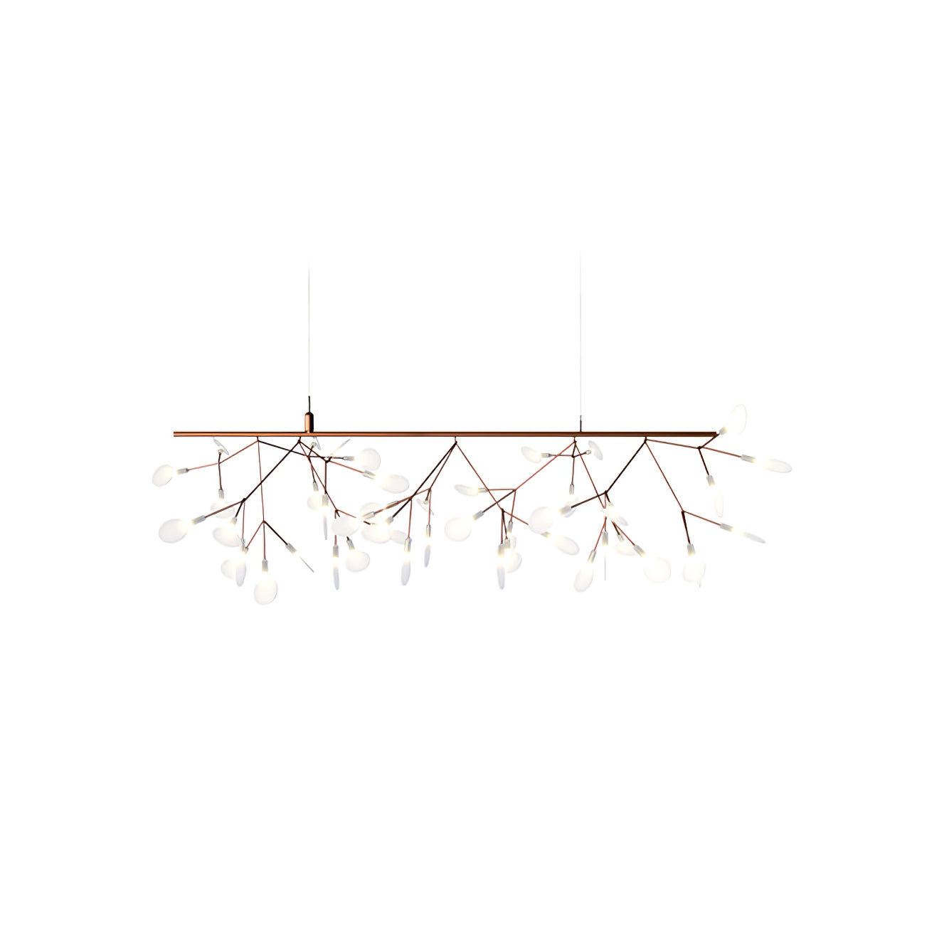 Firefly LED-lysekrone, roseguld gren, polykarbonat blade, dæmpbar