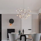 Rose gold firefly chandelier branching across the ceiling