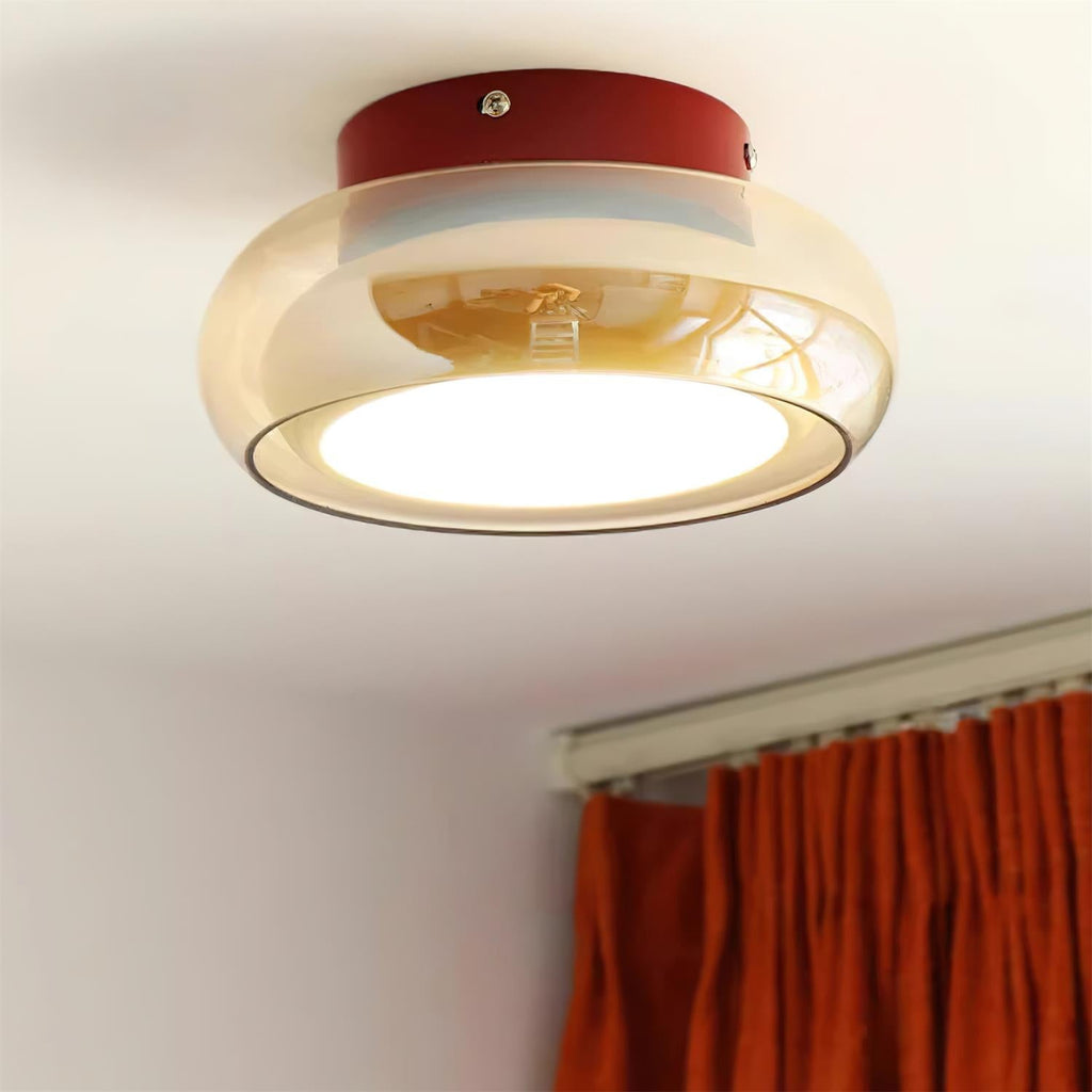 Flush Mount Ceiling Light, Valentina Retro Glass Shade, Cognac or Smoke Gray