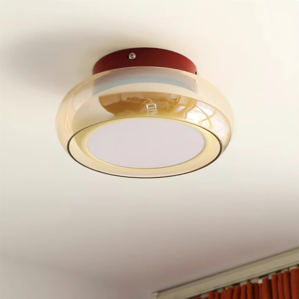 Flush Mount Ceiling Light, Valentina Retro Glass Shade, Cognac or Smoke Gray