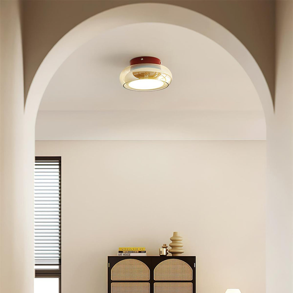 Flush Mount Ceiling Light, Valentina Retro Glass Shade, Cognac or Smoke Gray
