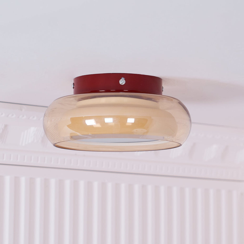 Flush Mount Ceiling Light, Valentina Retro Glass Shade, Cognac or Smoke Gray