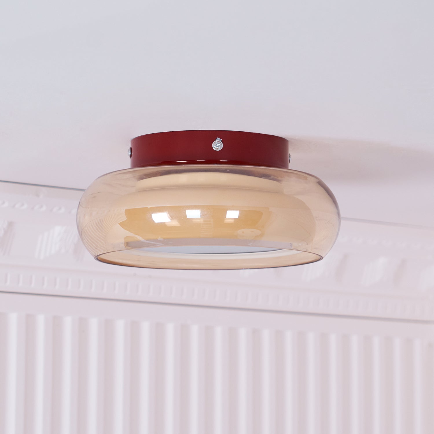 Flush Mount Ceiling Light, Valentina Retro Glass Shade, Cognac or Smoke Gray