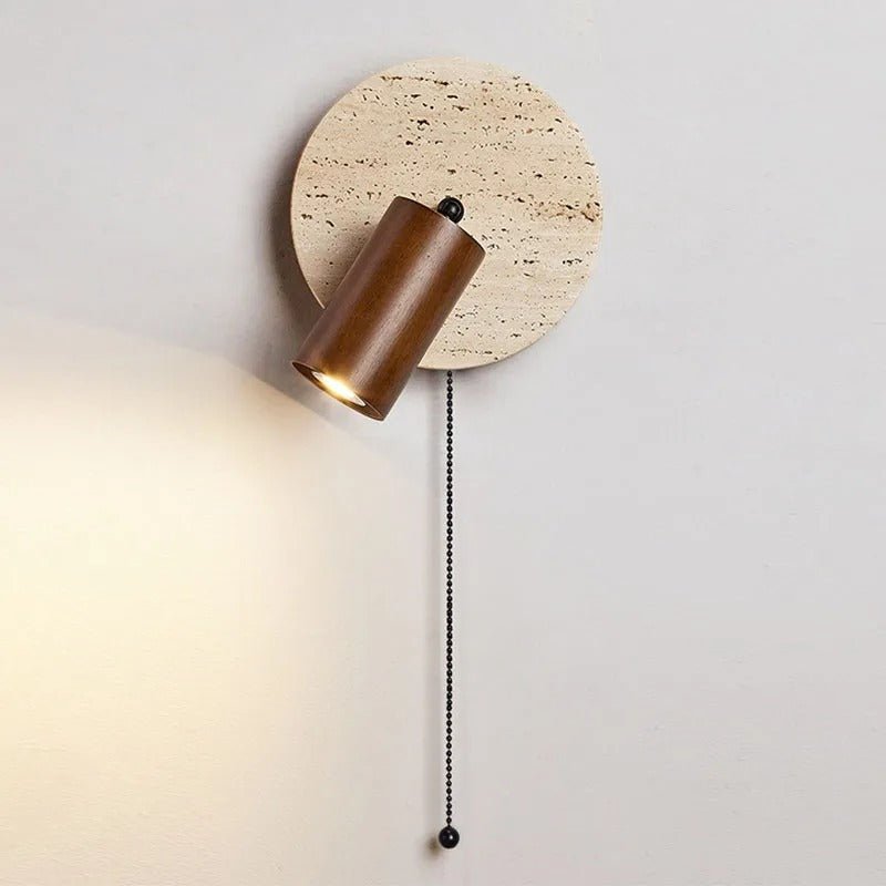 Rotatable LED Wall Sconce In Travertine And Wood 1 Light