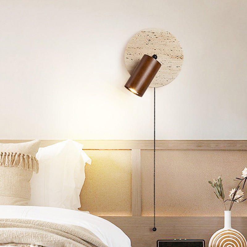 Rotatable LED Wall Sconce In Travertine And Wood 1 Light