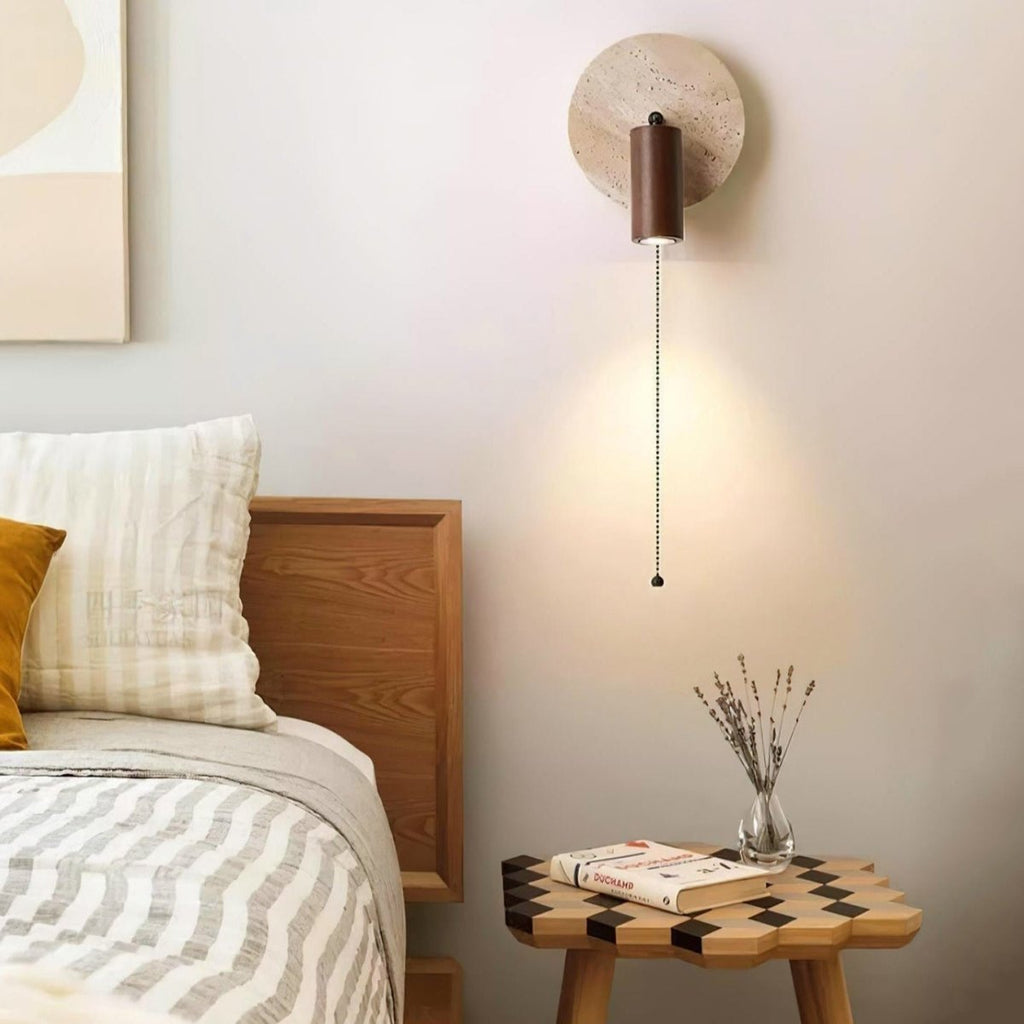 Rotatable LED Wall Sconce In Travertine And Wood 1 Light