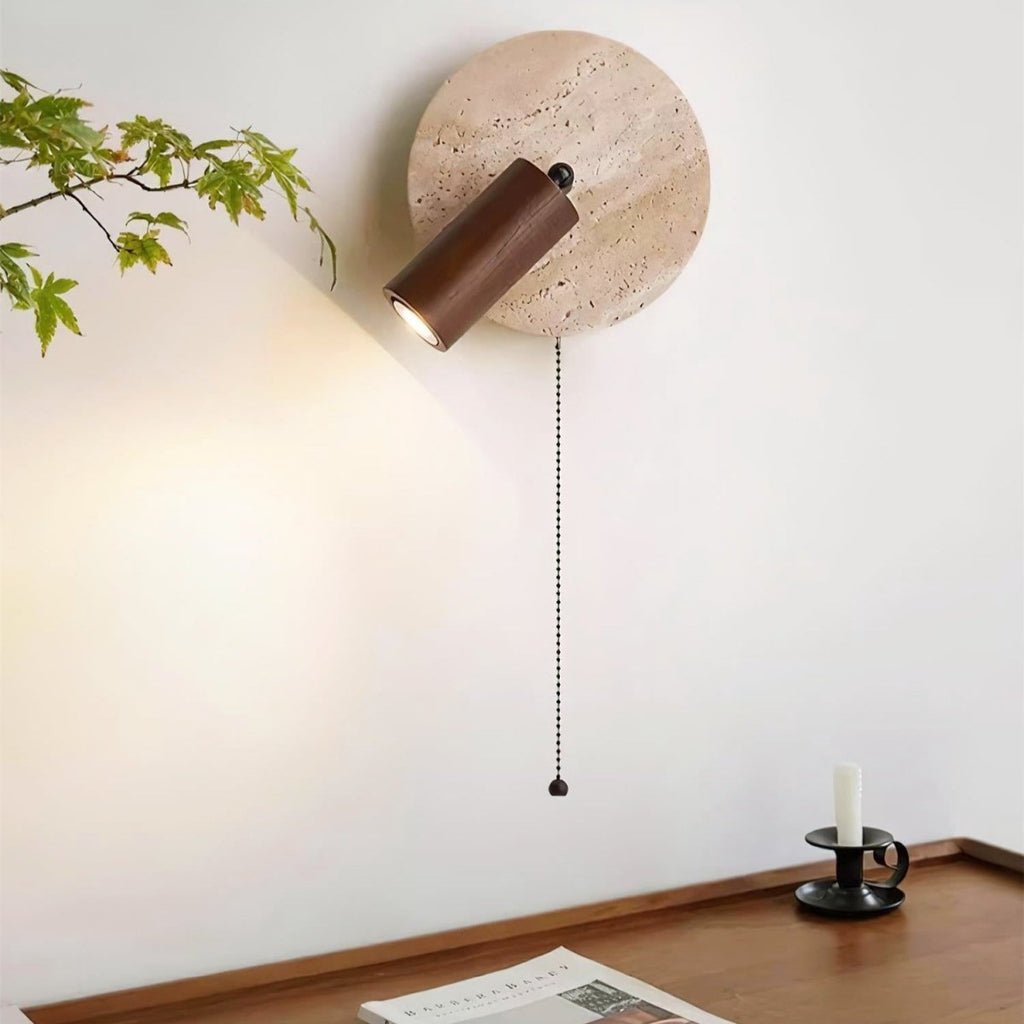 Rotatable LED Wall Sconce In Travertine And Wood 1 Light