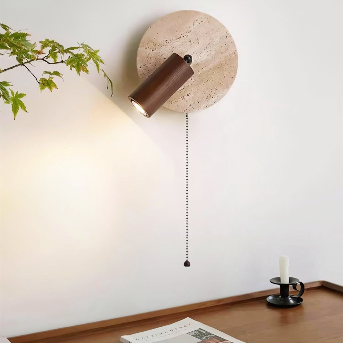 Rotatable LED Wall Sconce In Travertine And Wood 1 Light