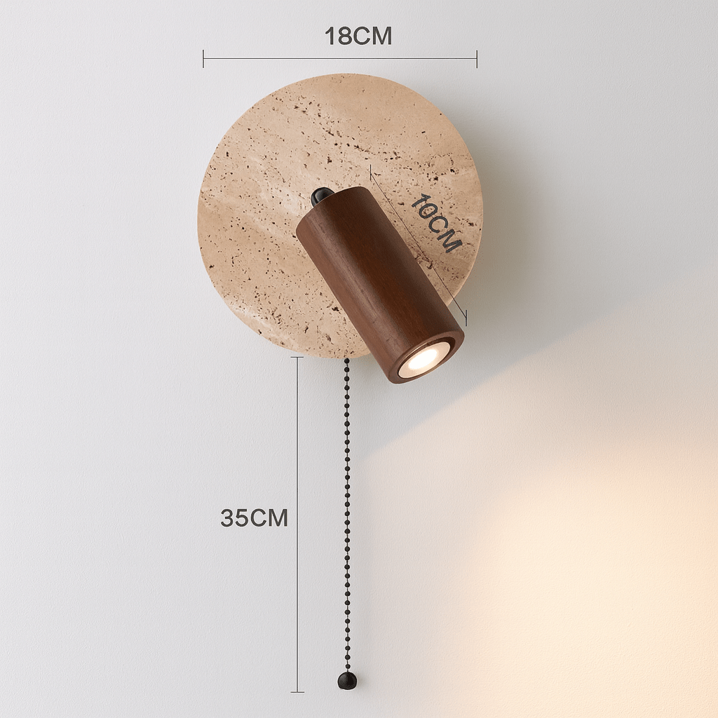 Rotatable LED Wall Sconce In Travertine And Wood 1 Light