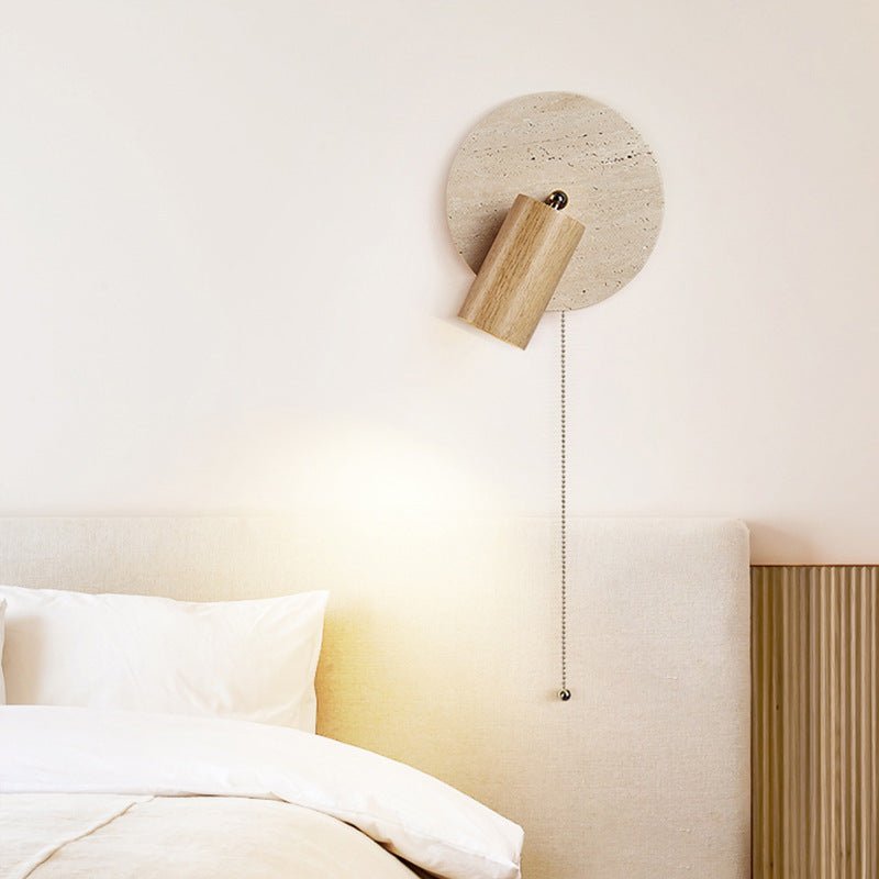 Rotatable LED Wall Sconce In Travertine And Wood 1 Light