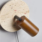 Rotatable LED Wall Sconce In Travertine And Wood 1 Light