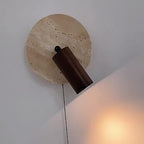 Rotatable LED Wall Sconce In Travertine And Wood 1 Light