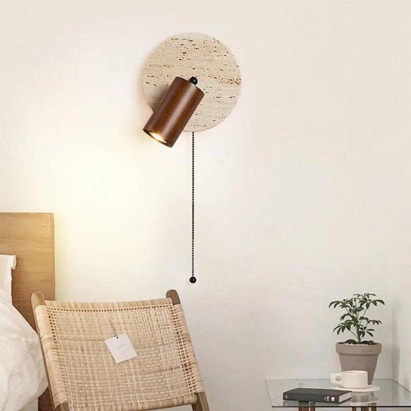 Rotatable LED Wall Sconce In Travertine And Wood 1 Light