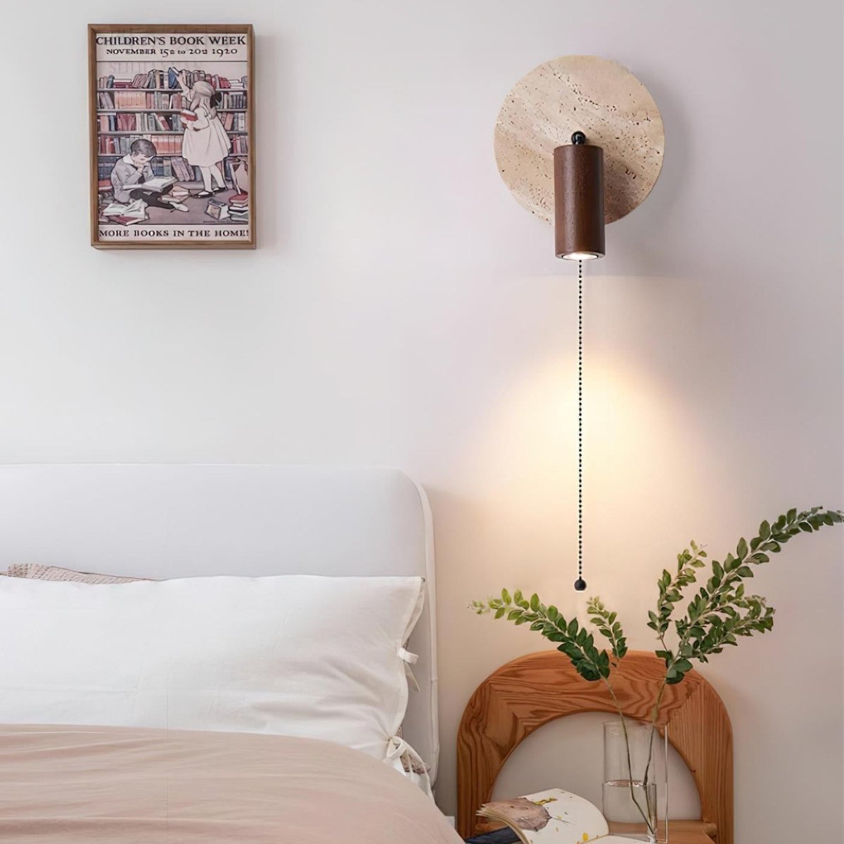 Rotatable LED Wall Sconce In Travertine And Wood 1 Light