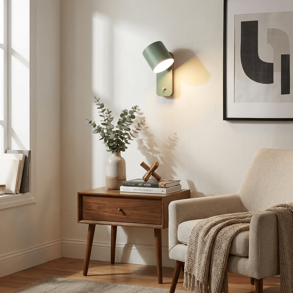 Black cylinder wall lamp shown from a side angle