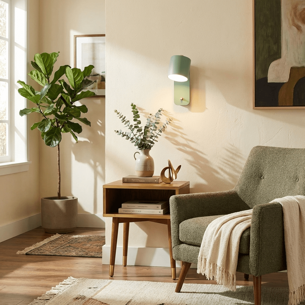 Cylinder wall lamp shade rotated to aim light sideways