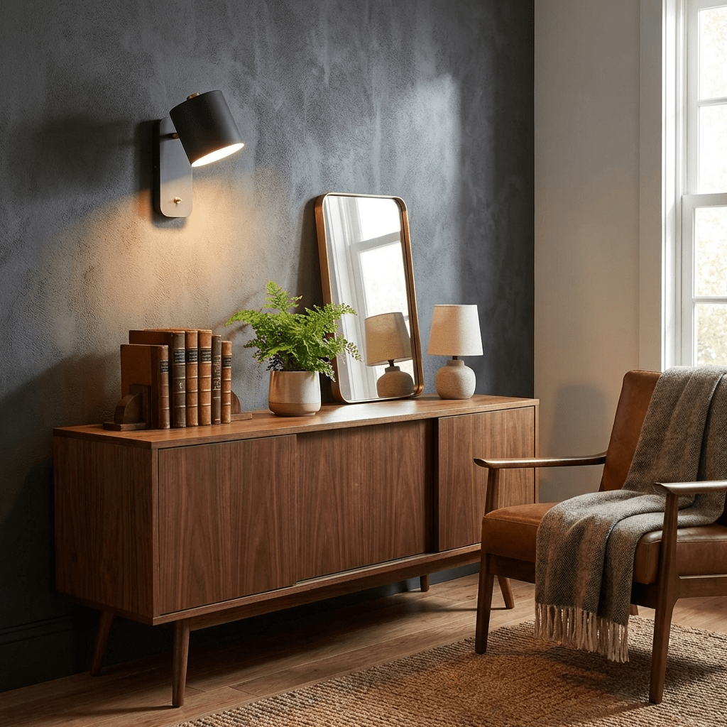 Matte cylinder wall lamp detail with chrome swivel joint