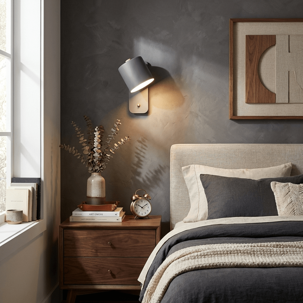 White cylinder wall lamp with brushed brass switch base