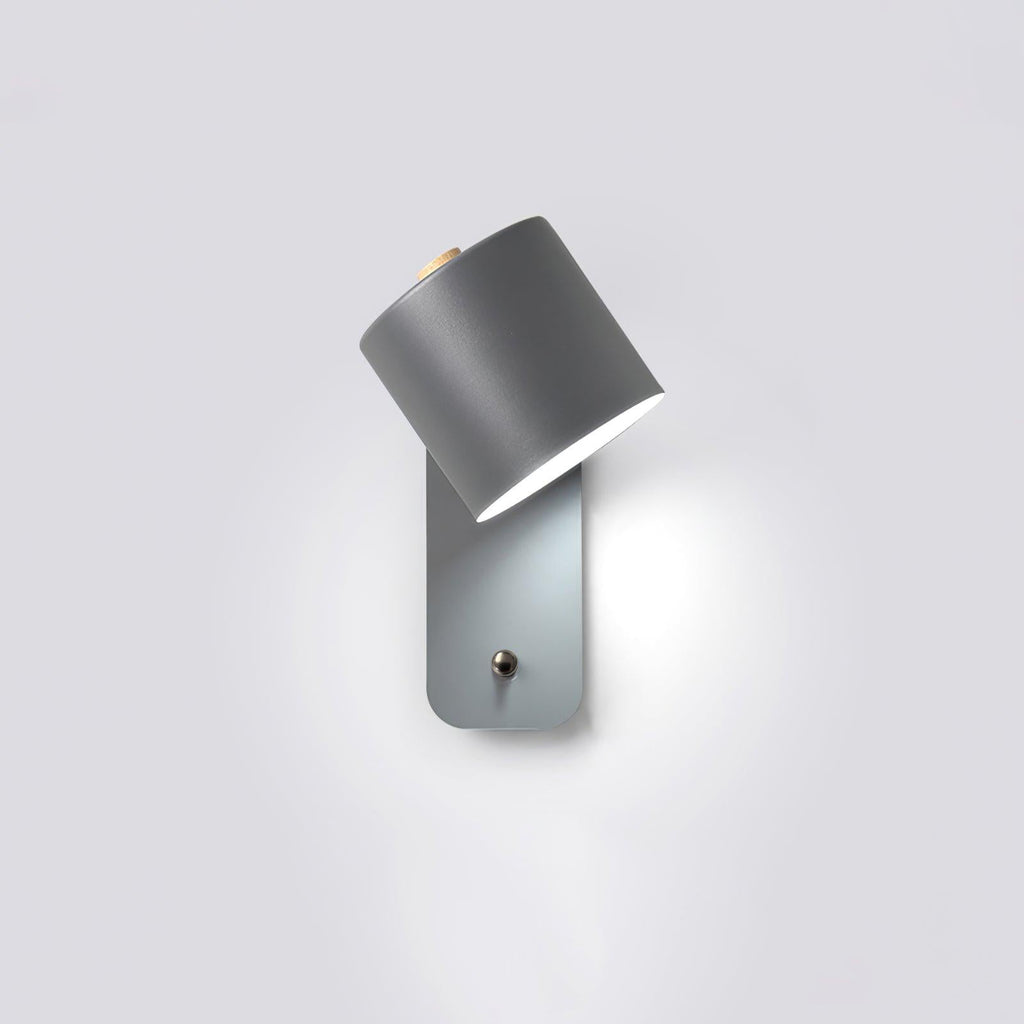 Rechargeable cylinder wall lamp with shade rotated upward