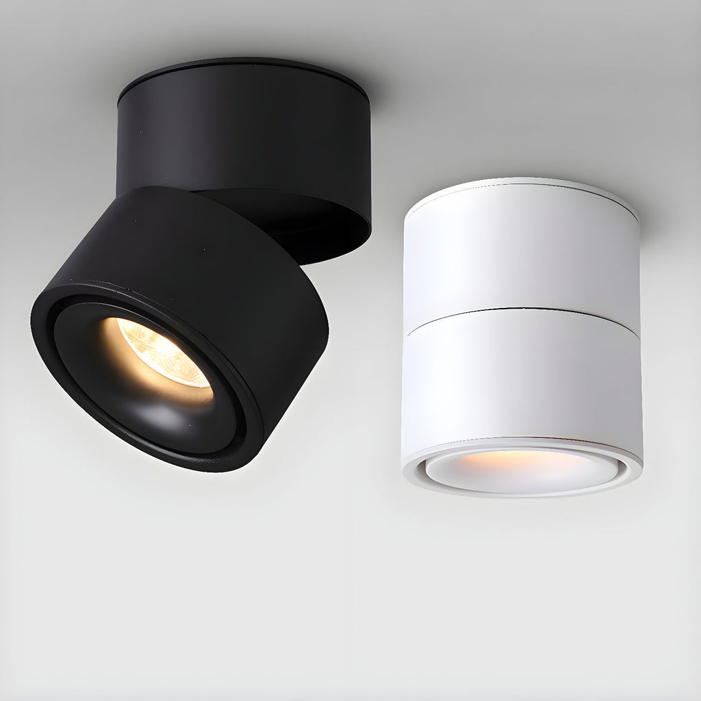 Black and white finishes of this Clérachic spotlight sit side by side, one angled and one straight down.