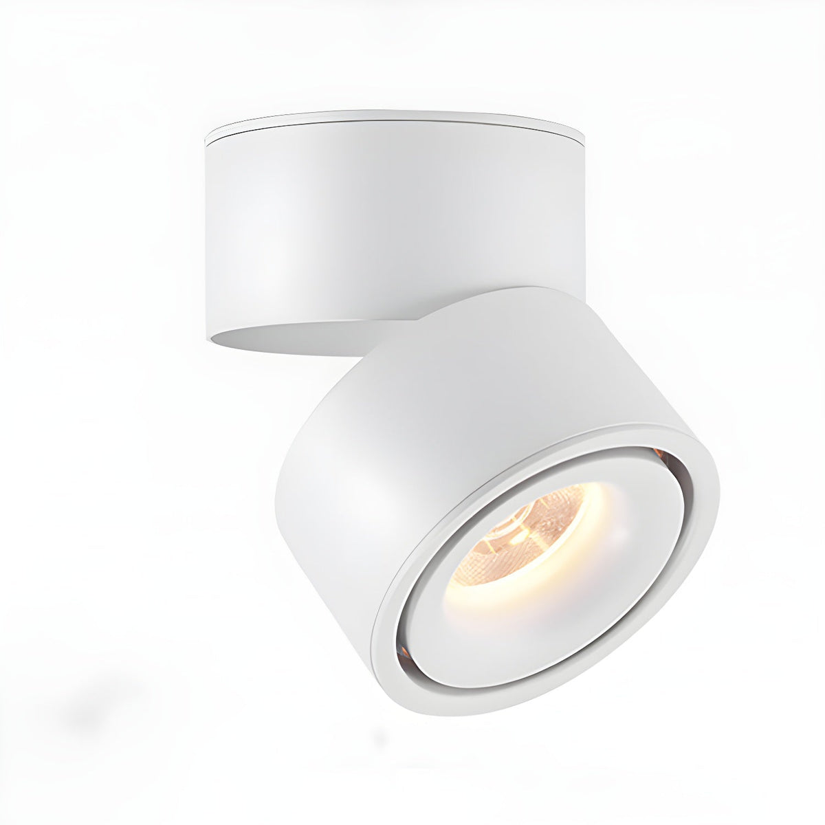 Lit and isolated on white, this Clérachic spotlight casts a warm beam from its white housing.