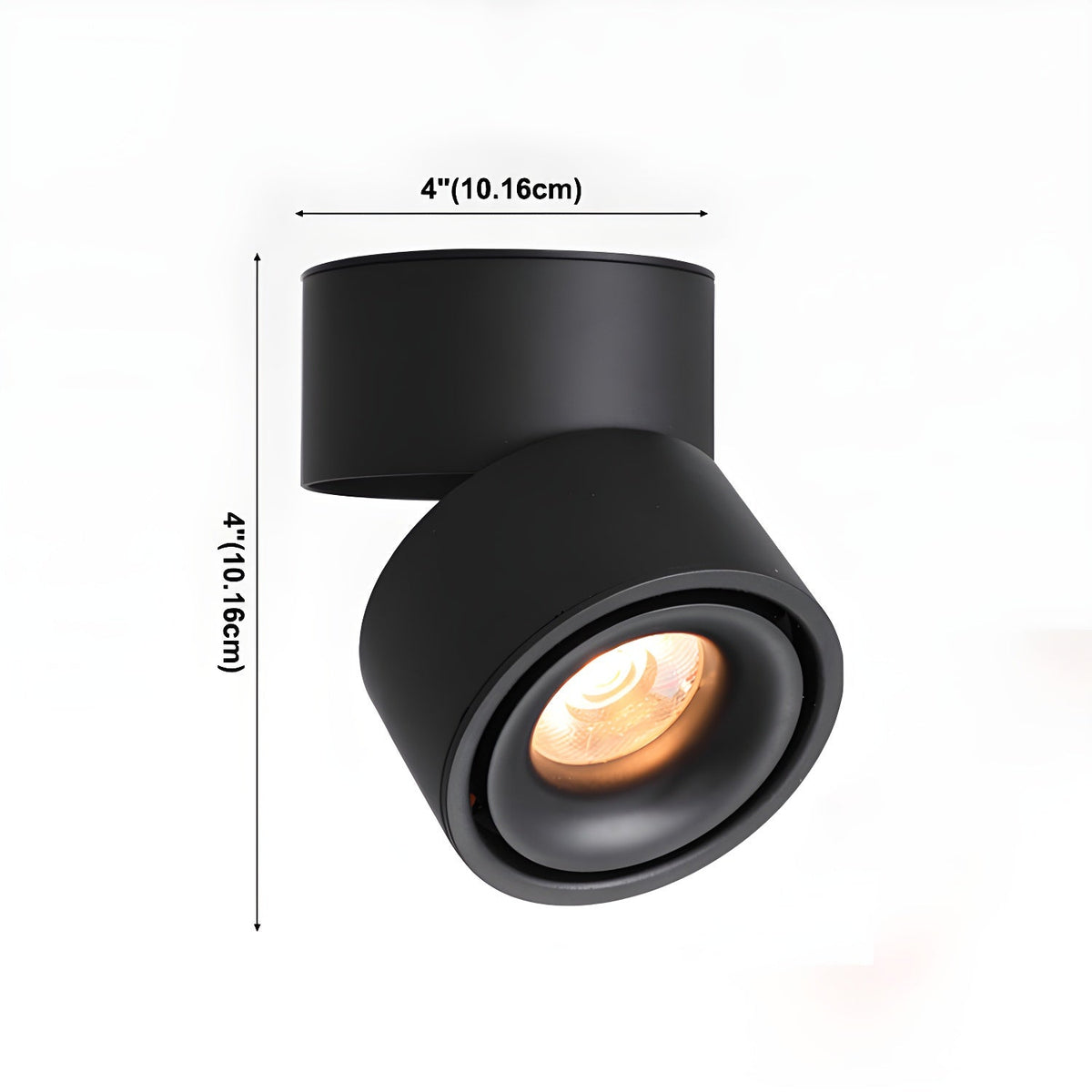 Dimension drawing of this Clérachic spotlight, marked at 4″ (10.16 cm) for both height and width.