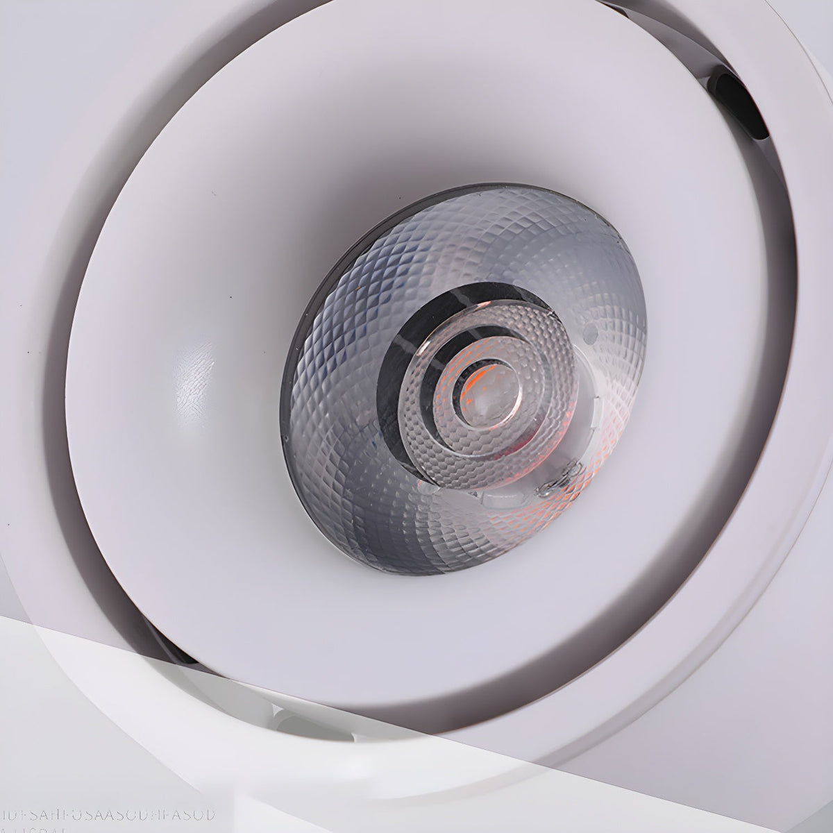 A close view of this Clérachic spotlight's lens shows its ridged reflector and central bulb.