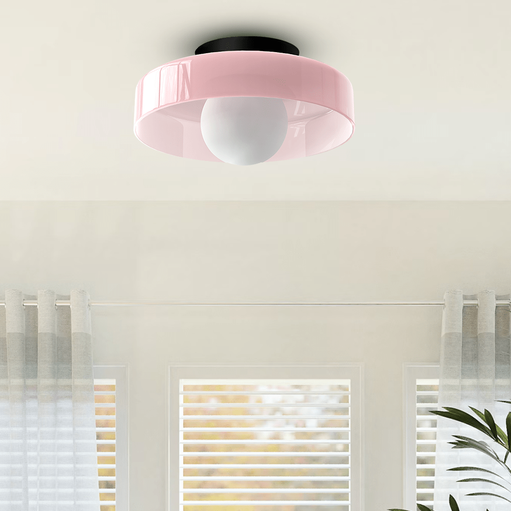 Circular Ceiling Light Glass Shade And 12-Inch Flush Mount