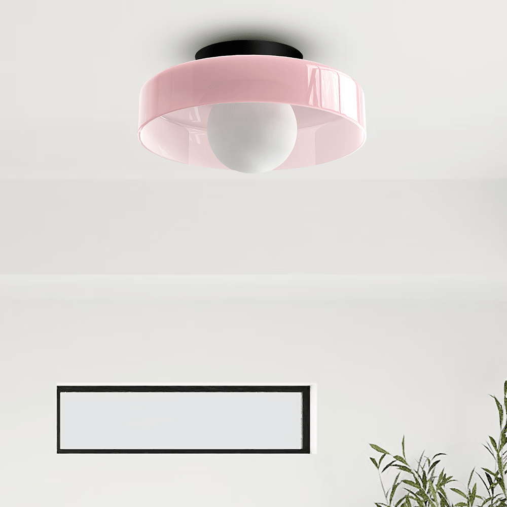 Circular Ceiling Light Glass Shade And 12-Inch Flush Mount