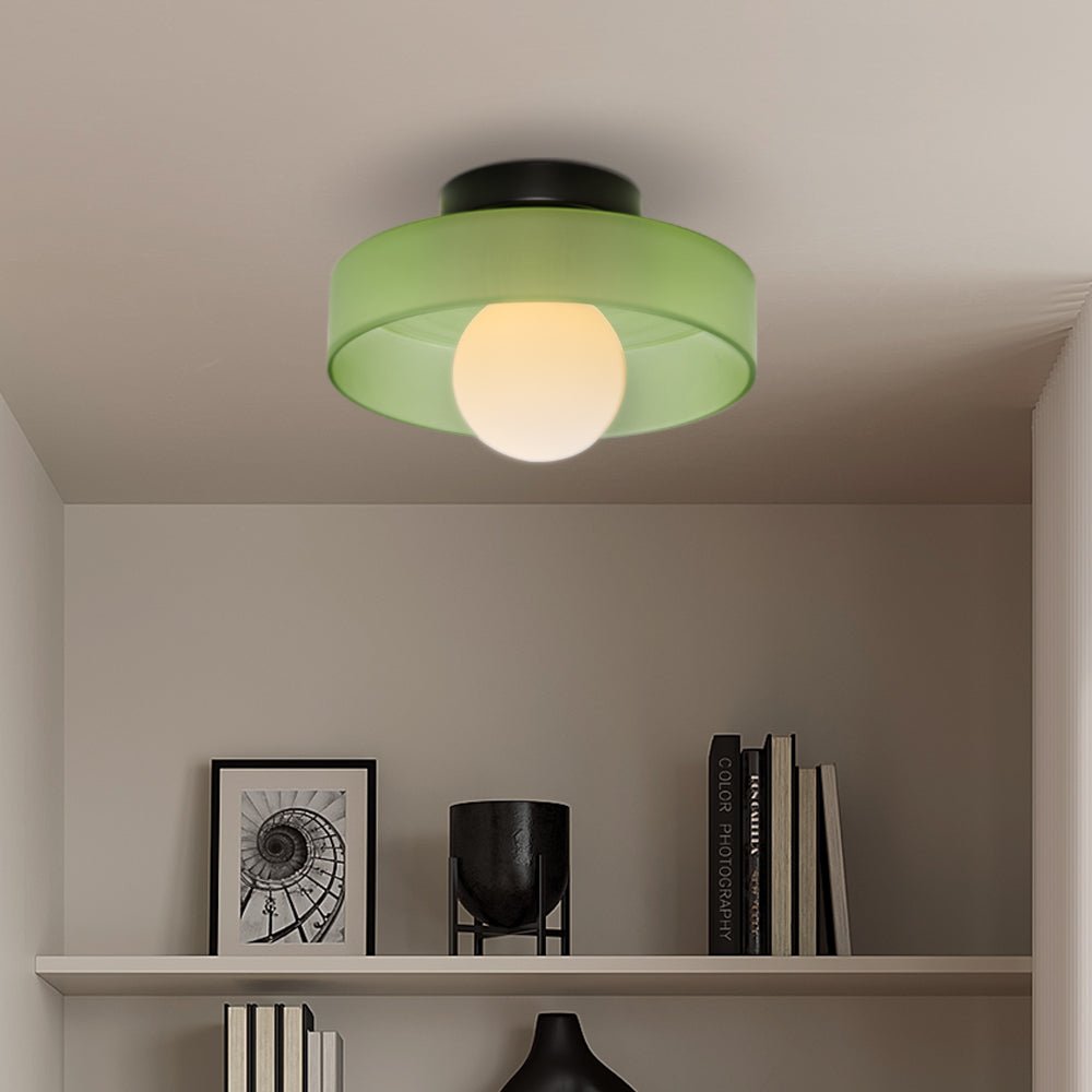 Circular Ceiling Light Glass Shade And 12-Inch Flush Mount